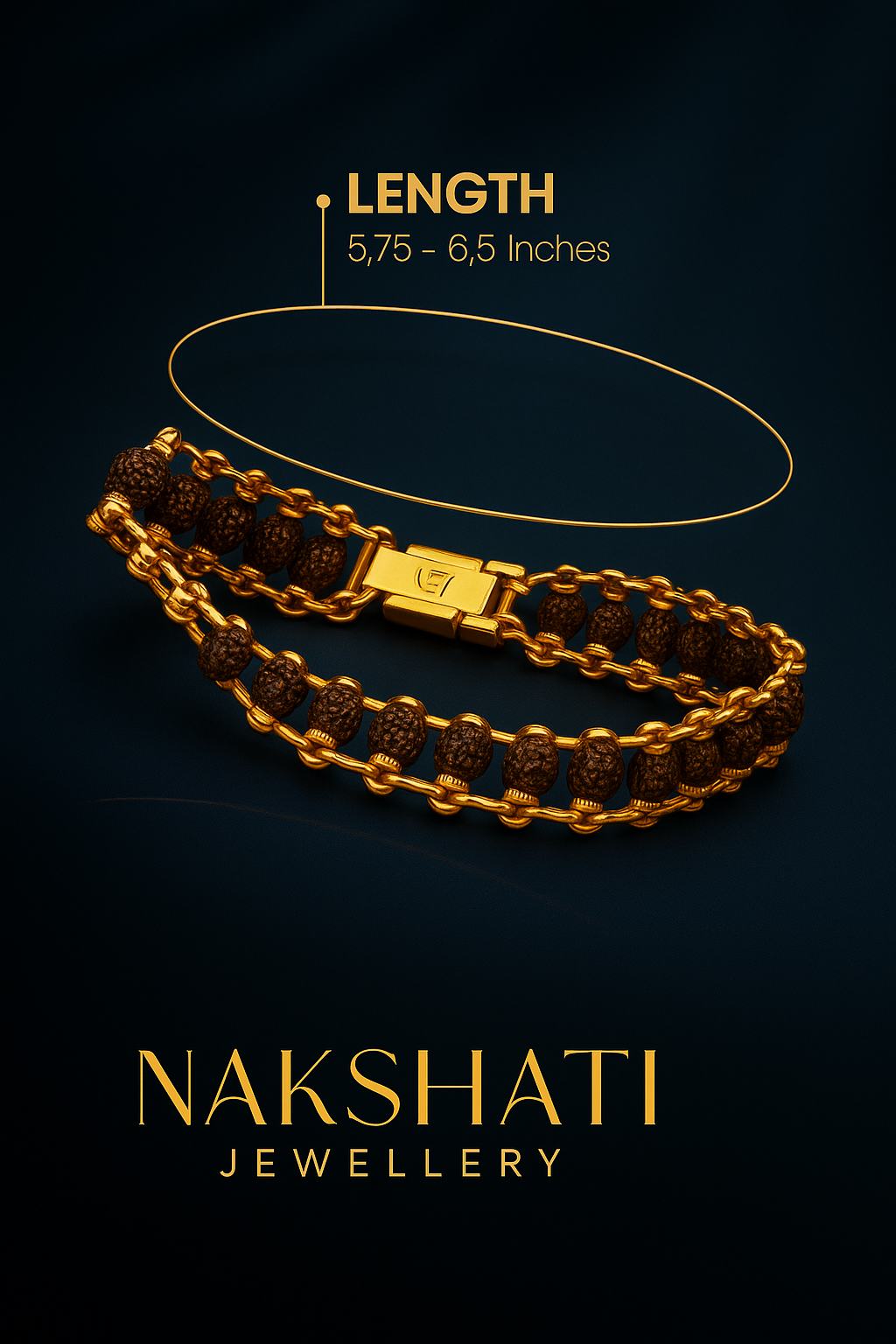 Genuine Paanch Mukhi Modern Rudraksha Bracelet With Gold Plating.